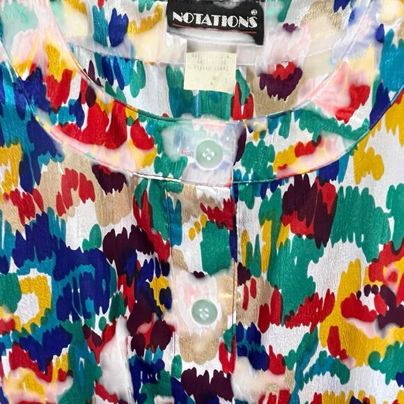 Vtg 80s Notations Floral Blouse M Elastic Waist Shoulder Pads USA Made - Picture 6 of 7